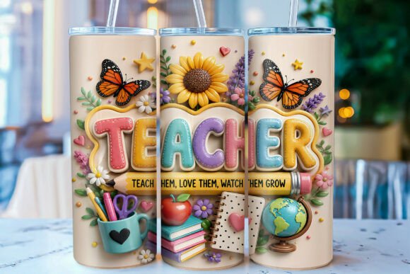 3D Inflated Teacher Tumbler Wrap PNG