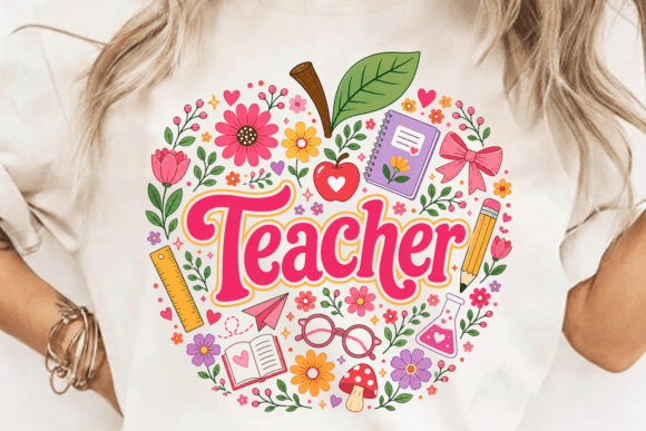 Brighten Your Classroom with Retro Floral Teacher PNG Sublimation