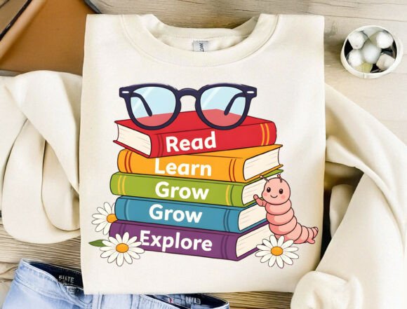 Cute Bookworm Reading Shirt PNG: A Vibrant Digital Asset for Literacy and Design