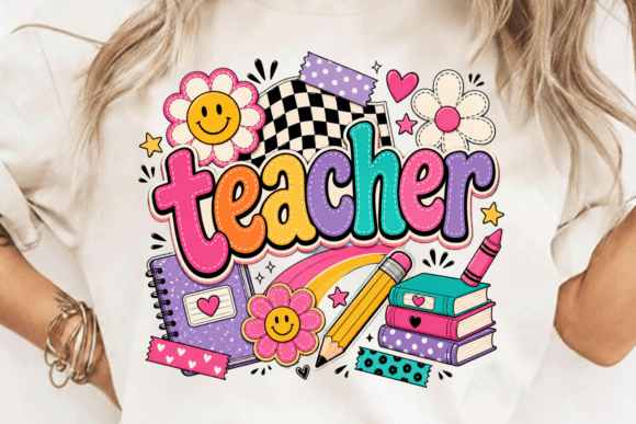 Cute Retro Teacher Rainbow PNG