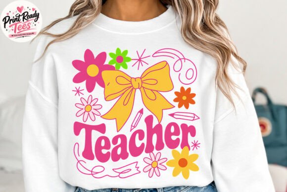 Floral Bow Teacher PNG, Back to School