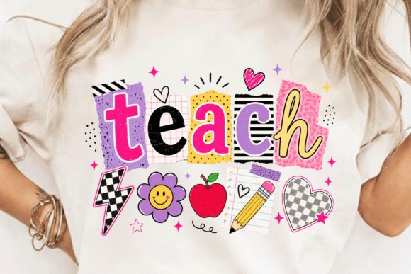 Teacher Collage PNG and Retro Teach Shirt Design Evaluation